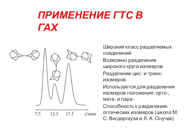 ПРИМЕНЕНИЕ ГТС В ГАХ Широкий класс разделяемых соединений Возможно разделение широкого круга