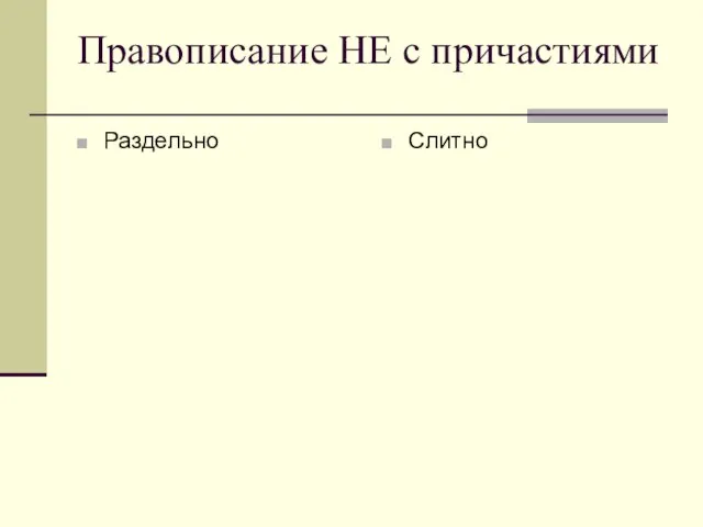 Правописание НЕ с причастиями Раздельно Слитно