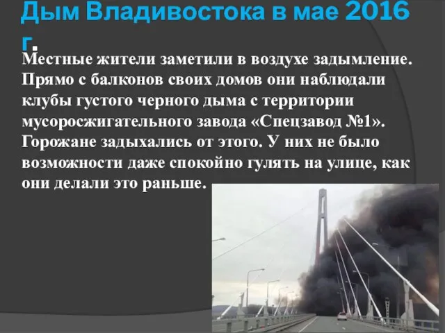 Дым Владивостока в мае 2016 г. Местные жители заметили в воздухе задымление.