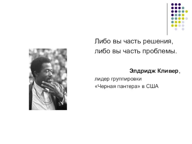 Либо вы часть решения, либо вы часть проблемы. Элдридж Кливер, лидер группировки «Черная пантера» в США