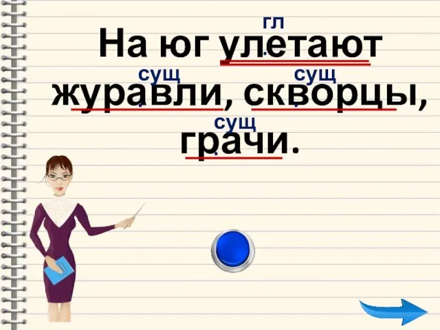 На юг улетают журавли, скворцы, грачи.