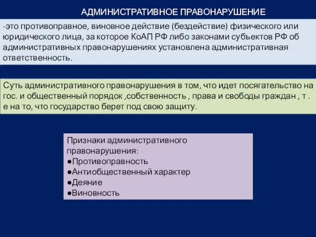 АДМИНИСТРАТИВНОЕ ПРАВОНАРУШЕНИЕ -это противоправное, виновное действие (бездействие) физического или юридического лица, за