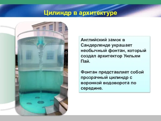 Цилиндр в архитектуре Английский замок в Сандерленде украшает необычный фонтан, который создал