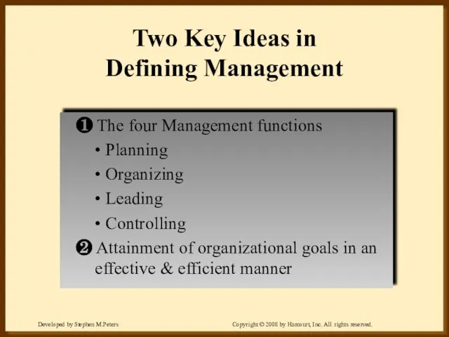 Two Key Ideas in Defining Management ❶ The four Management functions •