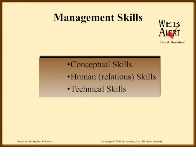 Management Skills Conceptual Skills Human (relations) Skills Technical Skills Dun & Bradstreet