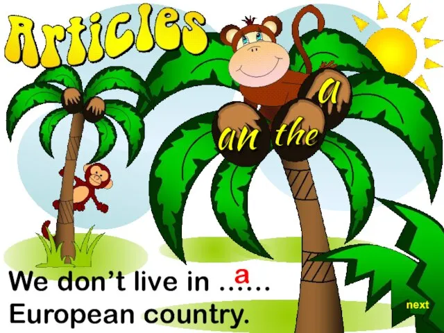 We don’t live in …… European country. a next the a an