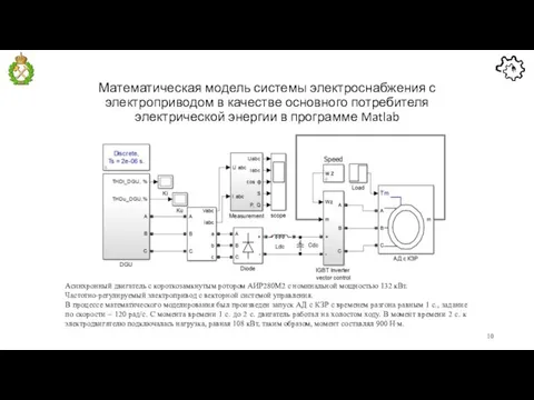 Математическая модель системы электроснабжения с электроприводом в качестве основного потребителя электрической энергии