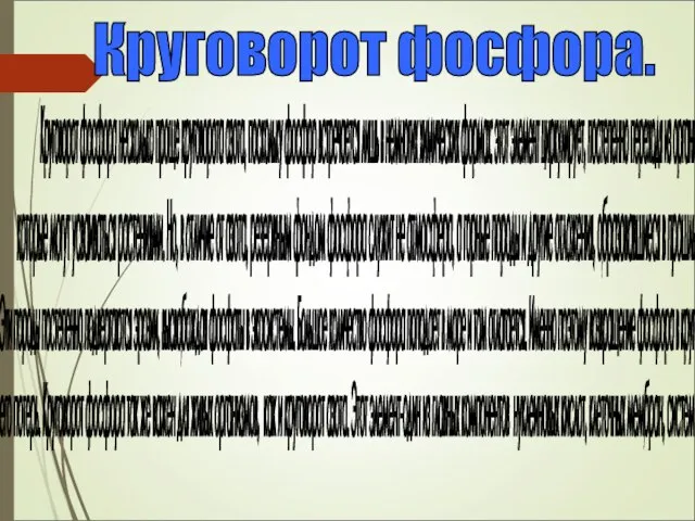 Круговорот фосфора. Круговорот фосфора несколько проще круговорота азота, поскольку фосфор встречается лишь