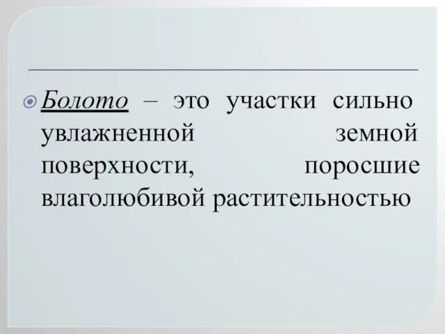 Болото – это участки сильно увлажненной земной поверхности, поросшие влаголюбивой растительностью