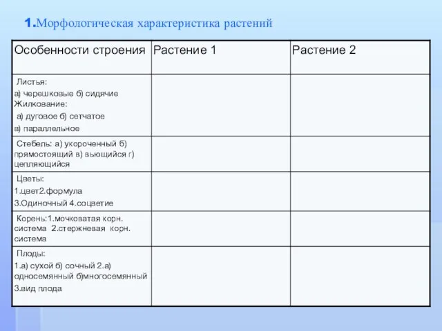 1.Морфологическая характеристика растений