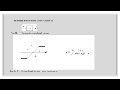 Типовые нелинейные характеристики Рис.24.1. ‒ Типовой нелинейный элемент Рис.24.2. ‒ Нелинейный элемент типа насыщение