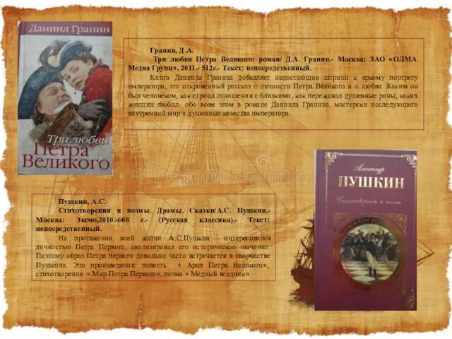 Гранин, Д.А. Три любви Петра Великого: роман/ Д.А. Гранин.- Москва: ЗАО «ОЛМА