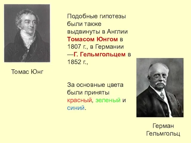 Подобные гипотезы были также выдвинуты в Англии Томасом Юнгом в 1807 г.,