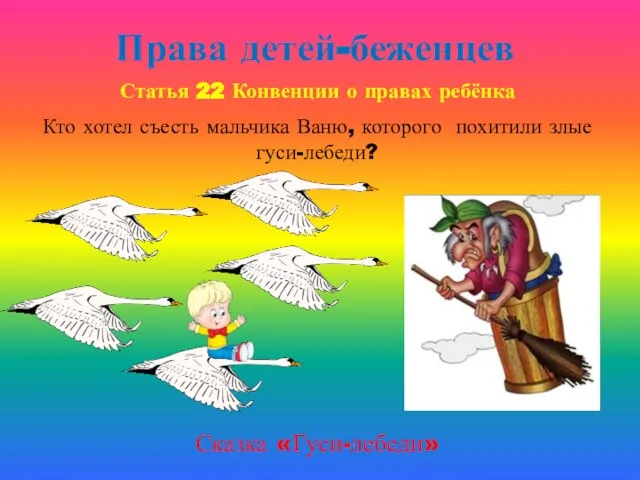 Права детей-беженцев Статья 22 Конвенции о правах ребёнка Сказка «Гуси-лебеди» Кто хотел