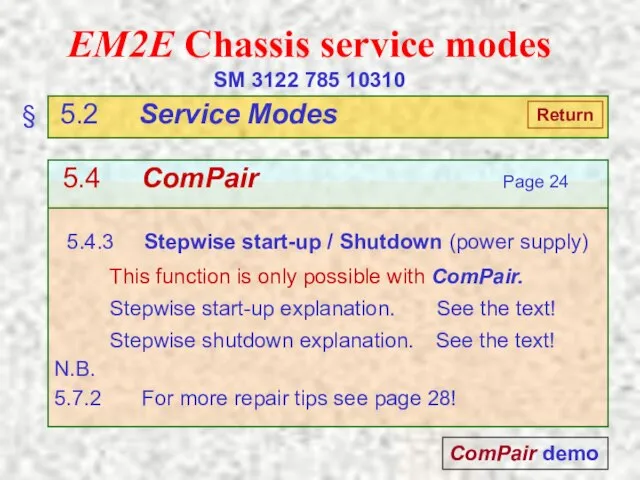 EM2E Chassis service modes SM 3122 785 10310 § 5.2 Service Modes