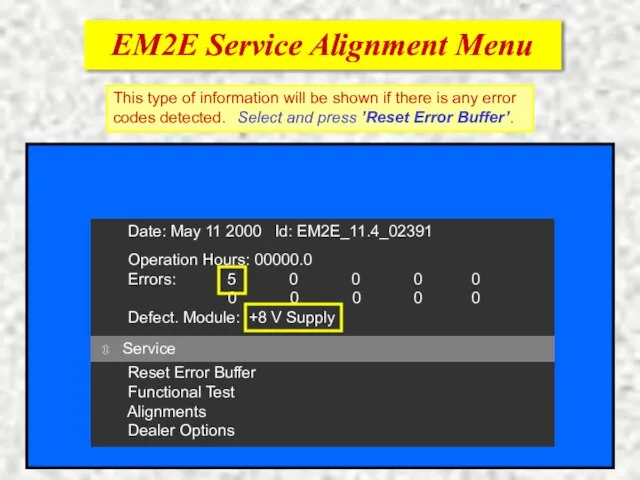 EM2E Service Alignment Menu EM2E Service Alignment Menu This type of information