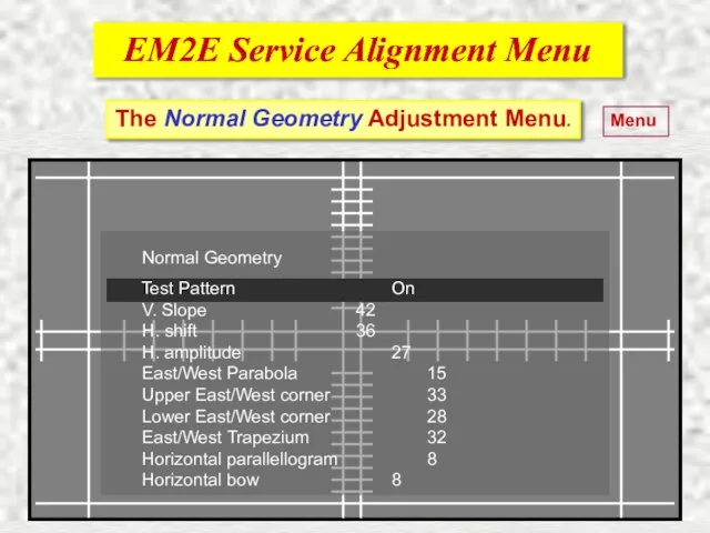 EM2E Service Alignment Menu EM2E Service Alignment Menu Menu The Normal Geometry