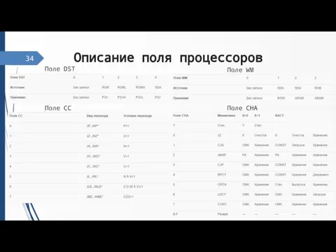 Описание поля процессоров 34 Поле DST Поле WM Поле CC Поле CHA