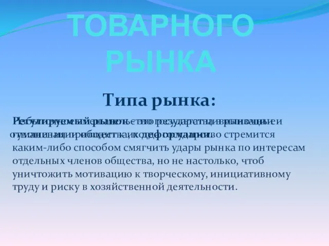 ХАРАКТЕРИСТИКА ТОВАРНОГО РЫНКА Типа рынка: Регулируемый рынок - это результат цивилизации и