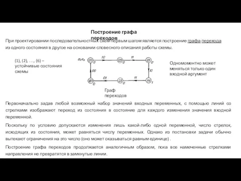 Построение графа переходов При проектировании последовательностных схем первым шагом является построение графа