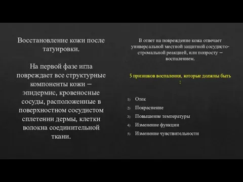 Восстановление кожи после татуировки. На первой фазе игла повреждает все структурные компоненты