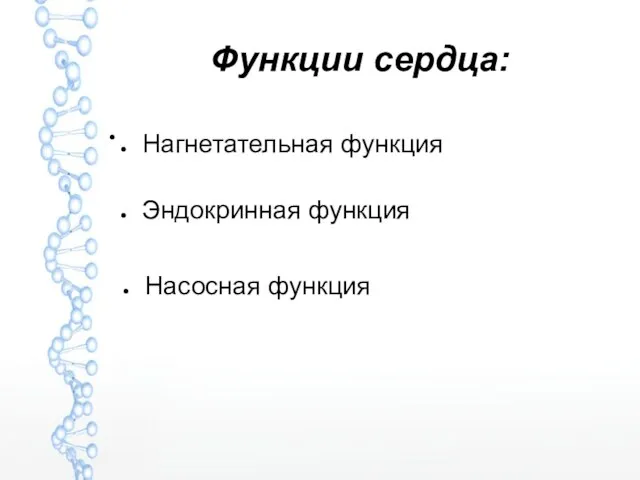 Функции сердца: Нагнетательная функция Эндокринная функция Насосная функция