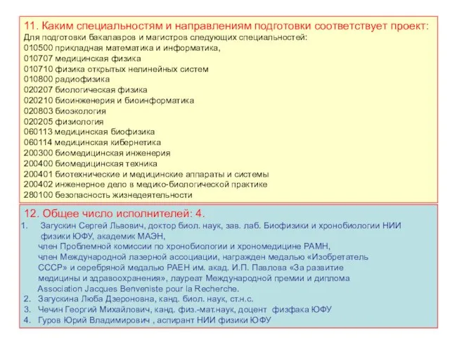 11. Каким специальностям и направлениям подготовки соответствует проект: Для подготовки бакалавров и