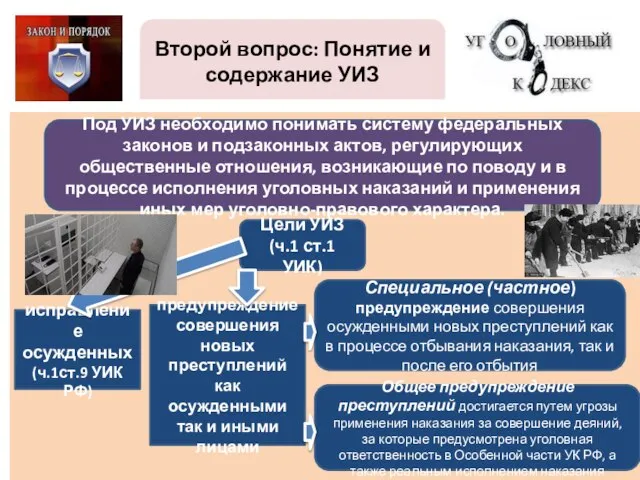 Второй вопрос: Понятие и содержание УИЗ Под УИЗ необходимо понимать систему федеральных