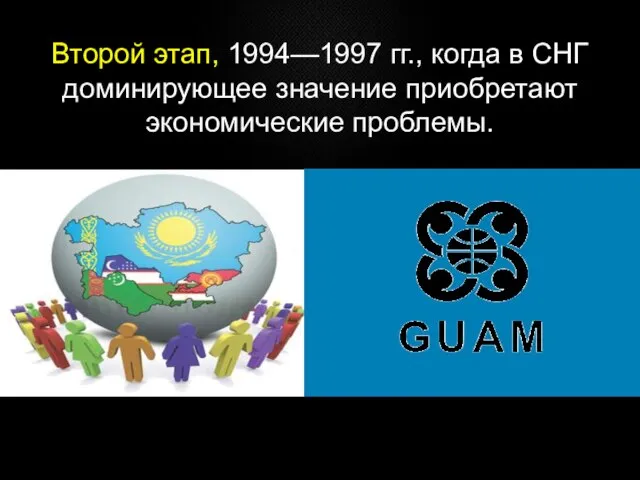 Второй этап, 1994—1997 гг., когда в СНГ доминирующее значение приобретают экономические проблемы.