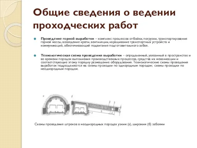 Общие сведения о ведении проходческих работ Проведение горной выработки – комплекс процессов