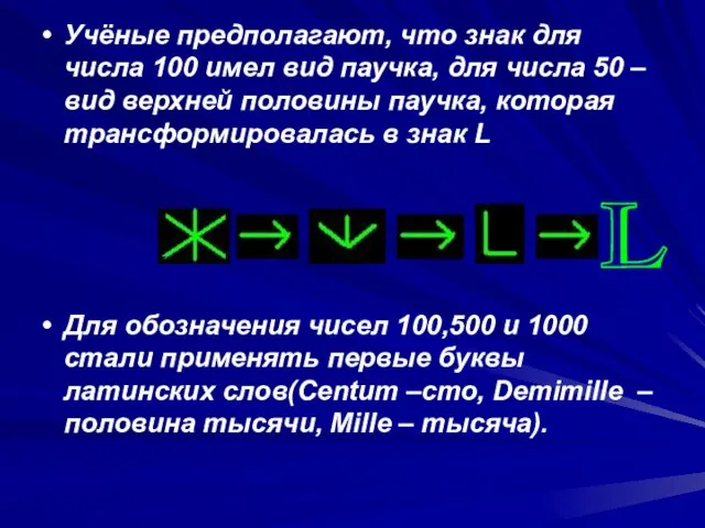 Учёные предполагают, что знак для числа 100 имел вид паучка, для числа