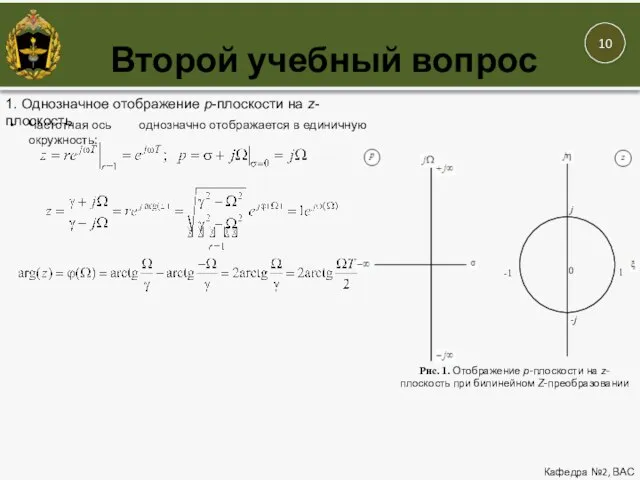 Второй учебный вопрос Кафедра №2, ВАС 1. Однозначное отображение p-плоскости на z-плоскость