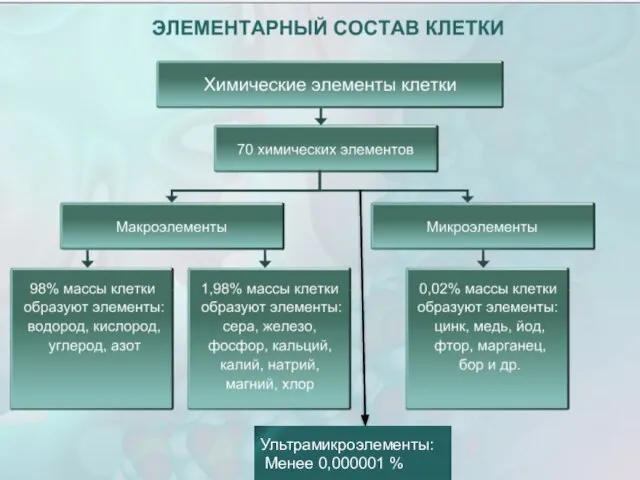 Ультрамикроэлементы: Менее 0,000001 % Ультрамикроэлементы: Менее 0,000001 %