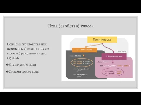 Поля (свойства) класса Поля(они же свойства или переменные) можно (так же условно)