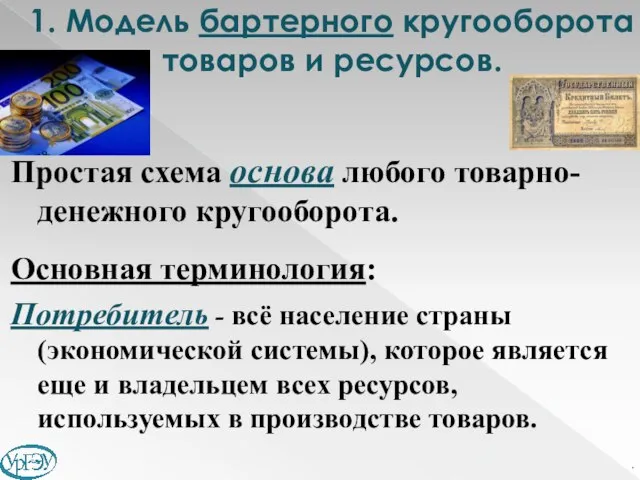 1. Модель бартерного кругооборота товаров и ресурсов. Простая схема основа любого товарно-денежного