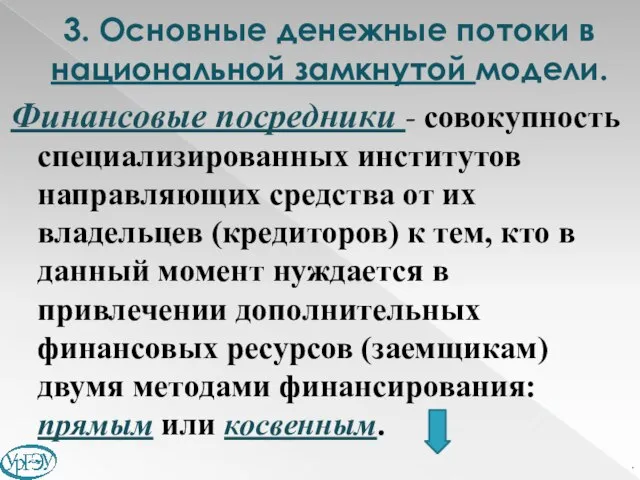 Финансовые посредники - совокупность специализированных институтов направляющих средства от их владельцев (кредиторов)