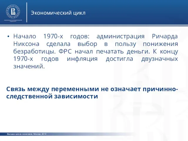 Высшая школа экономики, Москва, 2014 Экономический цикл Начало 1970-х годов: администрация Ричарда