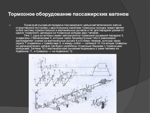 Тормозное оборудование пассажирских вагонов Тормозная рычажная передача пассажирского цельнометаллического вагона отечественной постройки