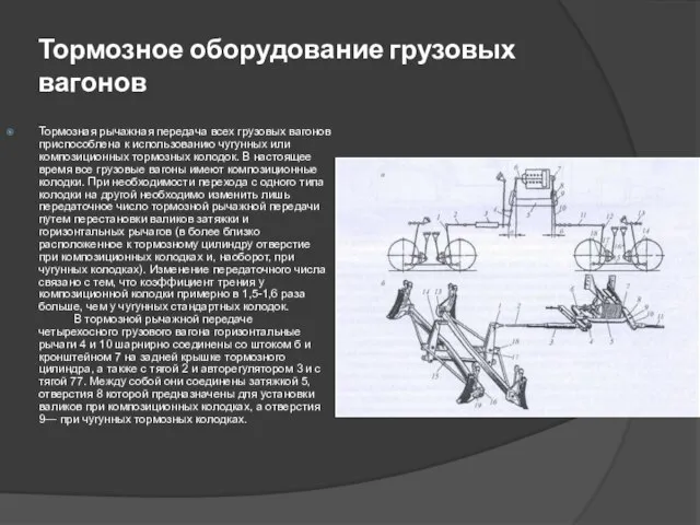 Тормозное оборудование грузовых вагонов Тормозная рычажная передача всех грузовых вагонов приспособлена к