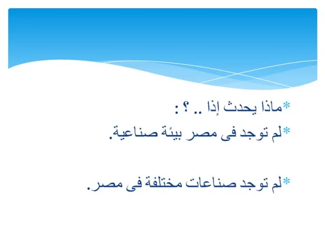 ماذا يحدث إذا .. ؟ : لم توجد فى مصر بيئة صناعية.