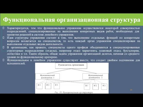 Функциональная организационная структура Характеризуется, тем что функциональное управление осуществляется некоторой совокупностью подразделений,