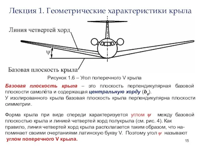 Лекция 1. Геометрические характеристики крыла Базовая плоскость крыла – это плоскость перпендикулярная