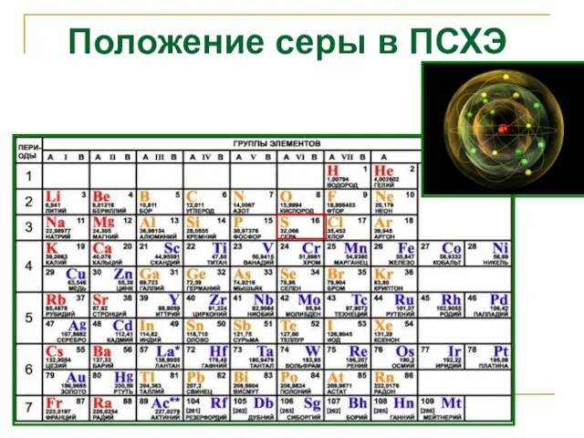 Положение серы в ПСХЭ