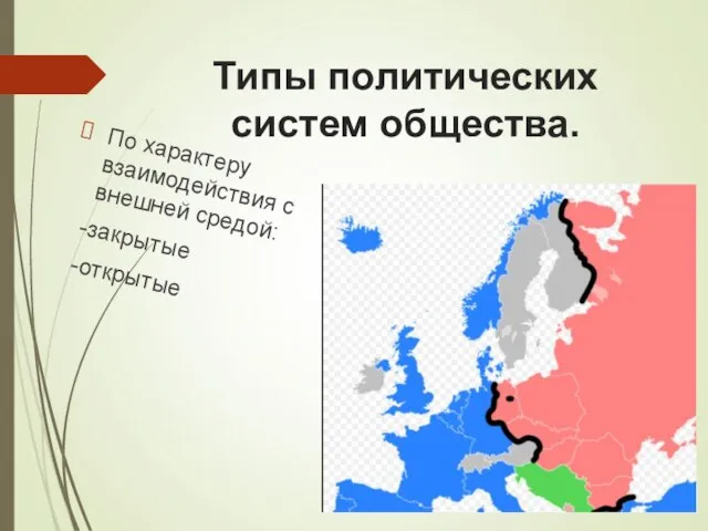 Типы политических систем общества. По характеру взаимодействия с внешней средой: -закрытые -открытые