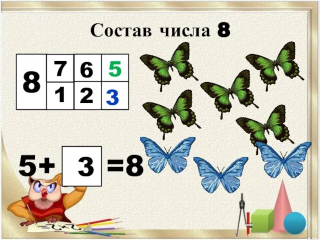 Состав числа 8 5+ =8 8 1 6 2 7 5 3 3