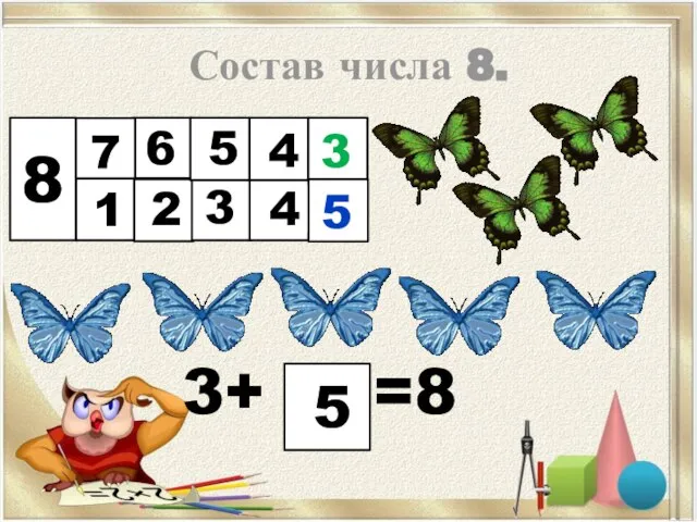 Состав числа 8. 3+ =8 8 1 6 2 7 5 3