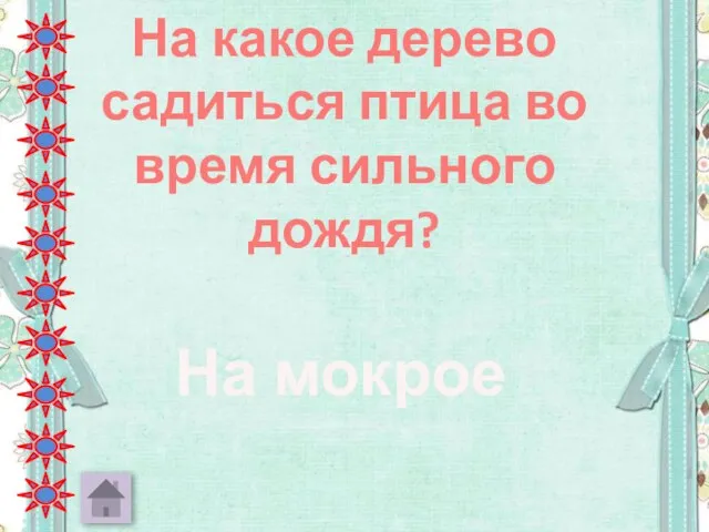 На какое дерево садиться птица во время сильного дождя? На мокрое