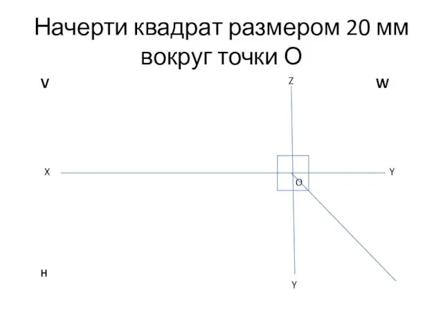 Начерти квадрат размером 20 мм вокруг точки О X Z Y O V W H Y