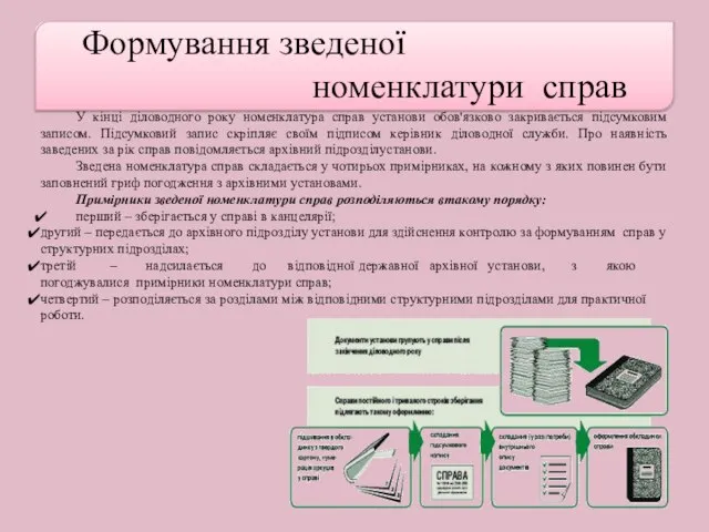 Формування зведеної номенклатури справ У кінці діловодного року номенклатура справ установи обов'язково