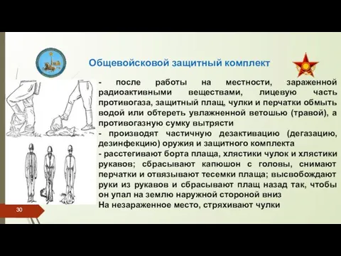 Общевойсковой защитный комплект - после работы на местности, зараженной радиоактивными веществами, лицевую